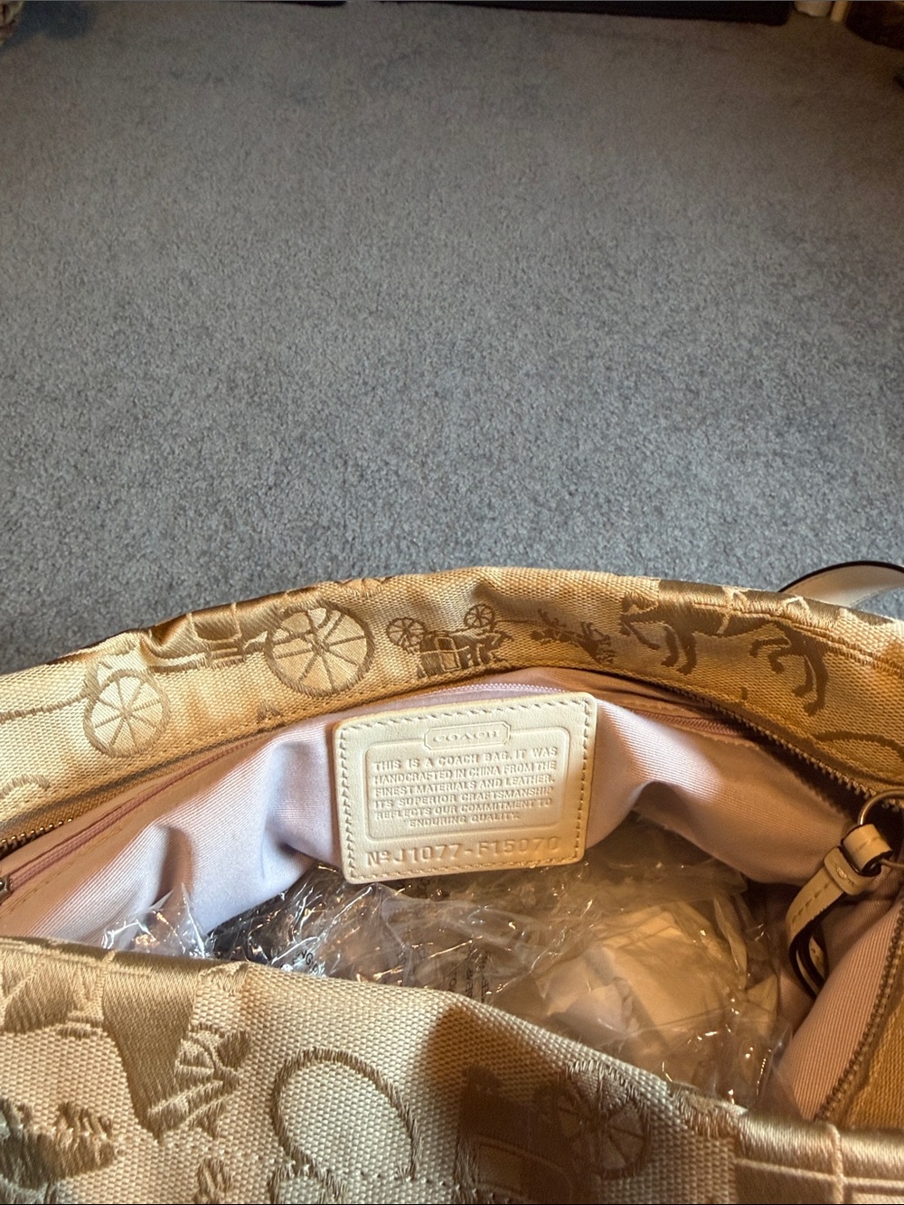 Coach Beige and Tan Signature Horse & Carriage Shoulder Bag - Picture 8 of 8
